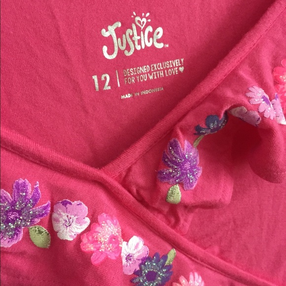 Justice Pink Floral Glitter SZ 12 Shirt - Picture 3 of 4